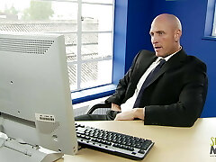 Bald dude boinking a blond secretary in the office