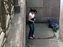 Public pissing outdoor solo sequence with nasty brunette Elizabeth