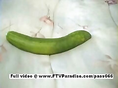 Awesome girl Janelle girl doing a ginormous pickle insertion inside pussy and masturbating