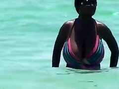 Candid Immense Black Bikini Beach Cleavage