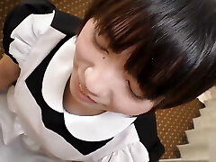 Black-haired Japanese beauty in maid cosplay, blow job and creampie after jizm, uncensored. Two