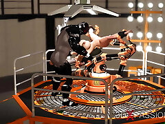 Fuck machine & crazy fuckfest. Male android plays with a horny chick in restraints