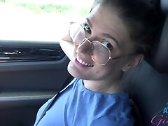 Horny Riley Rose enjoys while being finger-tickled in the car - Pov
