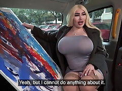 Bibi Bugatti with immense tits gets nailed in the back of a car