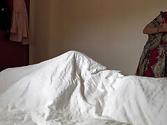 I pull out my giant black bone for hotel maid. She can't believe how thick it is.