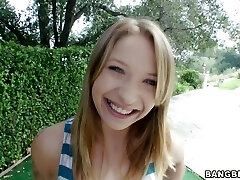 Outdoors video of small melons Alyssa Branch pleasuring a fat dick