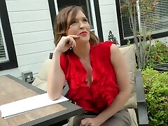 Attractive hottie in short skirt Krissy Lynn goes horny on a hard penis