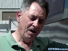 Big-chested cfnm femdoms cockriding on bus