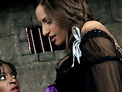 Sexy ebony fairy gets hardcore lezzie threesome with whores