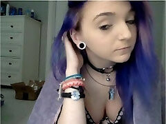 Cute teenie with blue hair naked