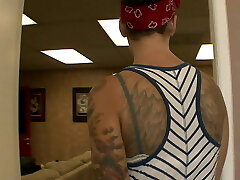 Tall inked damsel with perfect breasts and brown hair gets a big cock