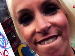 Skinny german blonde milf slut seduces guy for public date
