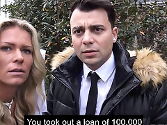 DEBT4k. Stunner dragged into sex with excited moneylender