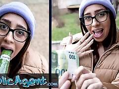 Public Agent Ale Danger demonstrating how far she can deepthroat a big jav piee cock