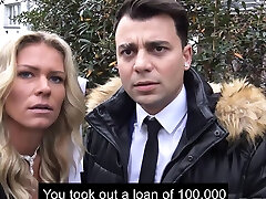 Collector fucks debtors both holes after she gives blowjob