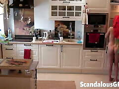 My hot GF nude in the kitchen making dinner