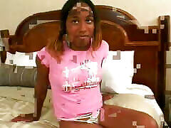 Young ebony with a hairy cunt gets banged and creamed in bed