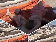 Exhibitionist Teacher redtube strapon Amateur Milf Handjob Big Cock on Nudity Beach public in front of voyeur with cum P2 - MissCreamy