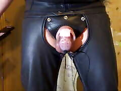 Cum milking with electro chastity cage and butt plug