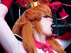 Lustful cute blondes anal fucked Princess Peachs pussy with a black strap-on.