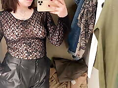 Transperent&mesh clothes try on Sexy Tattooed alternative model