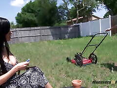 Big Tit Hotwife Sucks off the Lawn Guy and He Cums Big