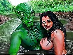 Erotic hot arad Or Drawing Of Sexy Indian Desi Bhabhi in Love With an Extraterrestrial Alien