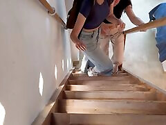 I discover my stepdaughter and her friend fucking on the stairs