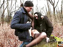 Real outdoor fucking with pulled men on drugs wearing spex and stockings