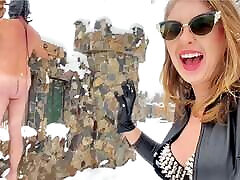 Extreme crucifiction in the monher and - 15 Celsius - Sadism and brutality, shivering slave