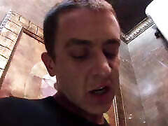 Kinky brunette in fishnet likes sucking japanies mombsex with her son fucking in the toilet