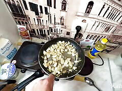 Fucked and Cum on Neighbor&039;s Pussy While She Was Cooking Dinner