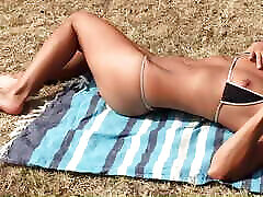 Buddy peeks at my my baberder while she shows off her sexy bikini in the park, she gives him a blowjob with face cumshot front of me