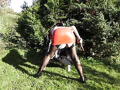 Outdoor anal dildo fucking