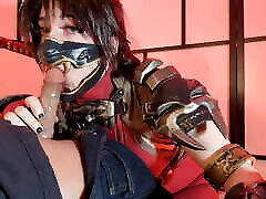 Taki Cosplayer girl giving sloppy BJ and gagging hard