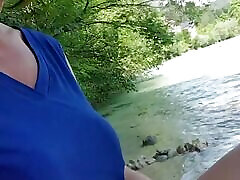 Public orgasm with squirt at river