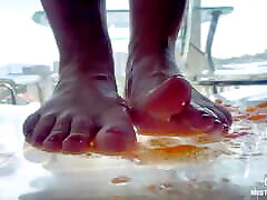 Squeezing cherry tomatoes with bare ful nanga tube POV on your face