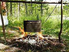 Cute stepsister sucks her stepbrother&039;s dick and swallows cum in the woods