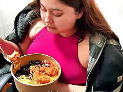Cute usa couple public restaurant Stuffing Her Face and Gaining Weight