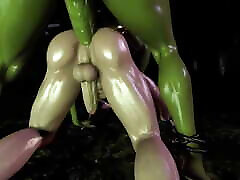 3D Futanari Orc Fucks Young Satyr in the Cave