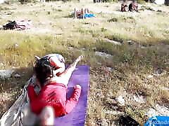 PUBLIC FREE FUCK ON THE MEADOW AND PUBLIC VIEWING WITH dragon dildo close up CREAMPIE!