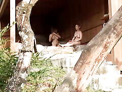 Asian sluts fuck in the sauna! Hot white line ass uncensored!