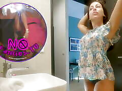 Tattooed Sexy Tight Shaved Pussy Petite Alia in the Bathroom takes off her karhia nobili to show her Pussy and Bare Ass