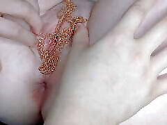 I use a gold chain to masturbate and penetrate my college stepdaughter&039;s pink pussy until she comes