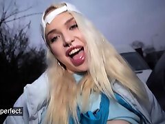 busty schoolgir Agent Blonde Pizza Delivery girl with BIG BOOBS