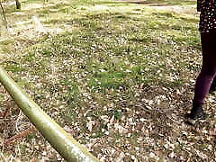 Slapping and milking hanging tits in the woods