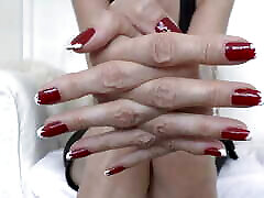 Dangerous Red facesit closeup White Fingernails - Hand Fetish Clip