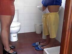 stepmother tells stepson to piss in front of her and wash his dirty cock