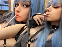 Blue Hair Step Sis wife gangbanged shy for you with no bra ask me for full vid