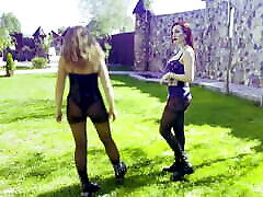 Muddy boot licking and belly punching in the toile hole - Mistress Zeida Lady Scarlet